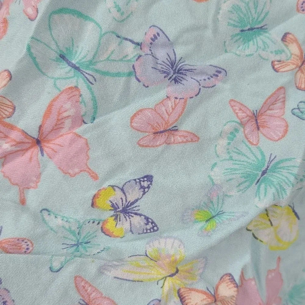 Carter's Blue Butterfly Print Top Pom Flutter Sleeve Shirt Pastel Aqua Blouse